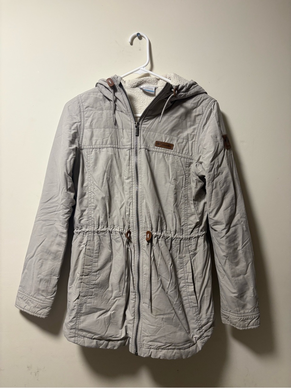 Columbia Light Gray Hooded Sherpa-Lined Trench Coat